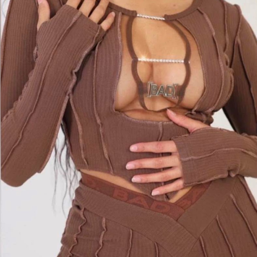 Bad Society Club Brown Ribbed Top